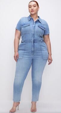 Good American Fit For Success Utility Denim Jumpsuit Womens Plus Size 4X New